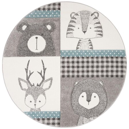 Safavieh 8 x 8 ft. Carousel Kids 100 Power Loomed Round Area Rug; Grey & Ivory CRK188B-8R